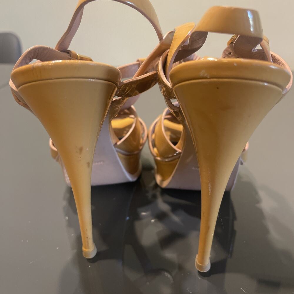 Yves Saint Laurent YSL Beige Patent Leather Tribute Platform Sandals Size 40.5 - Picture 5 of 14
